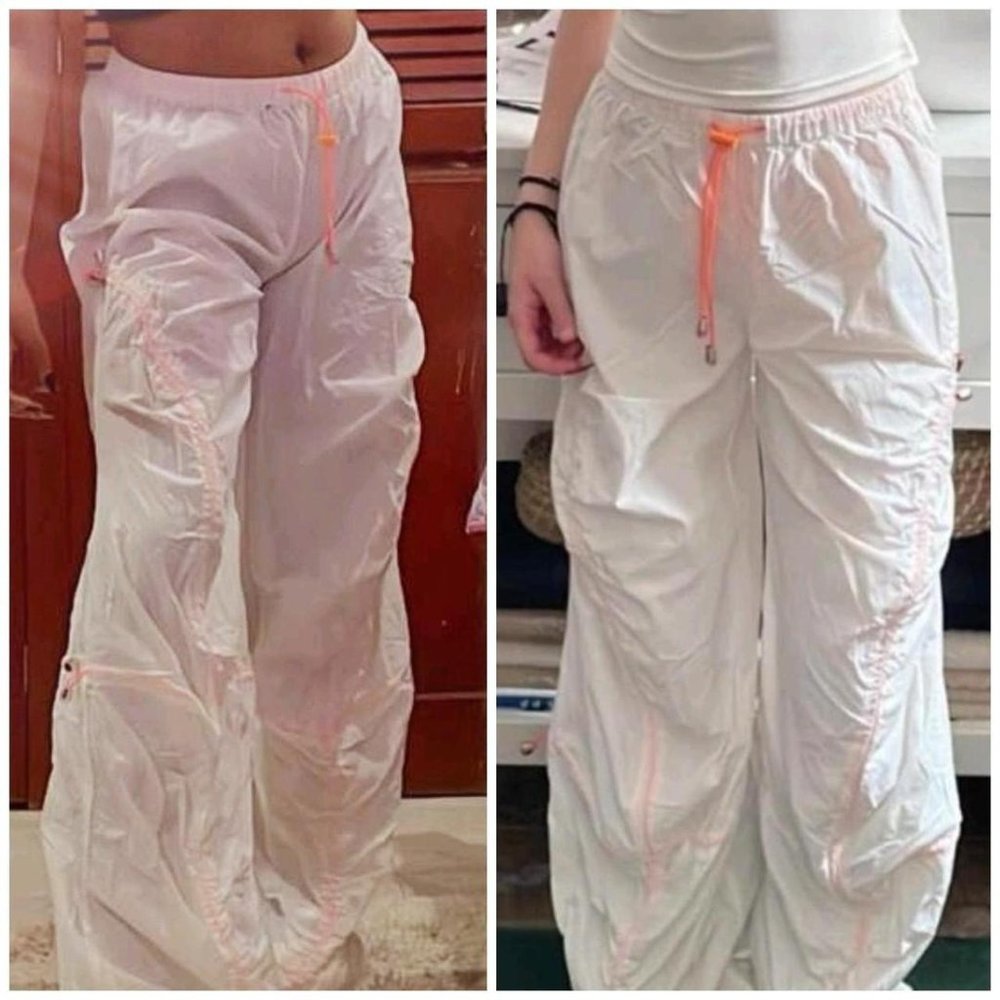 White orange cargo parachute pants